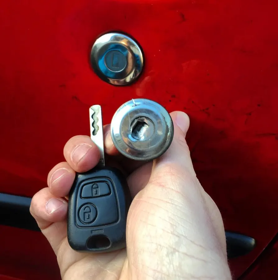 Replacement lock barrel fitted to a Toyota Aygo