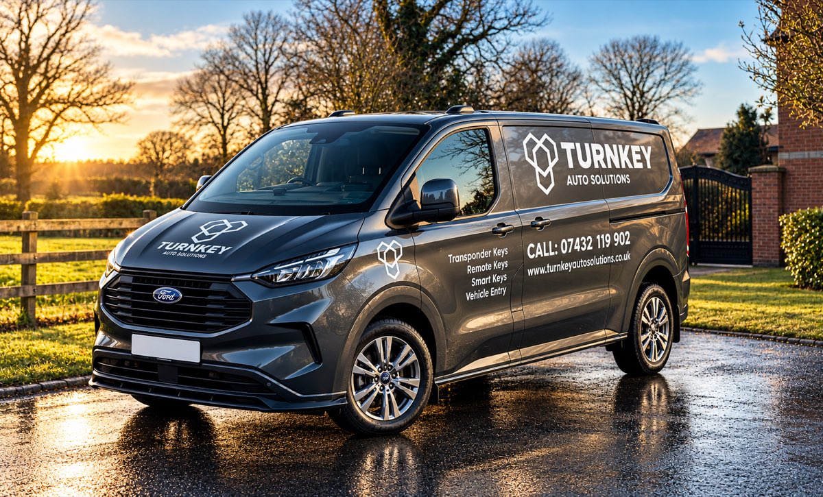Turnkey Auto Solutions Ford Transit Custom van at sunset