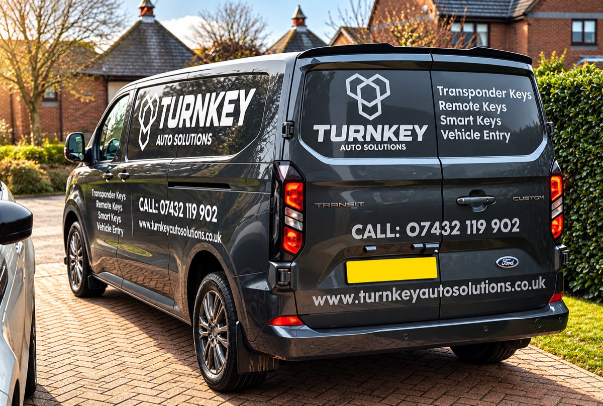 Rear of the Turnkey van showing phone number and services